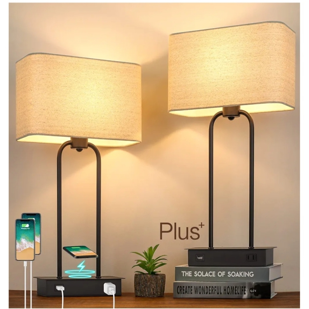 Modern Black Table Lamps with USB Charging